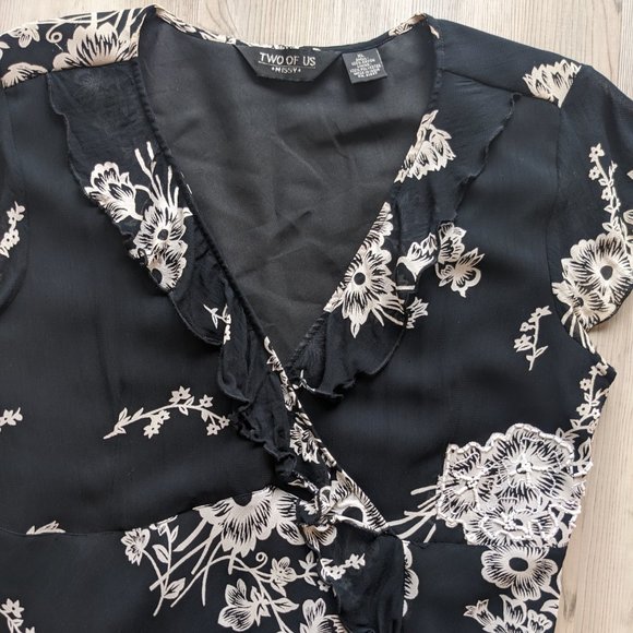 Vintage 90s Two of Us Black and White Floral Beaded Dress size XL - Picture 3 of 9